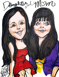 Mom and daughter caricature by Captain Cartoon